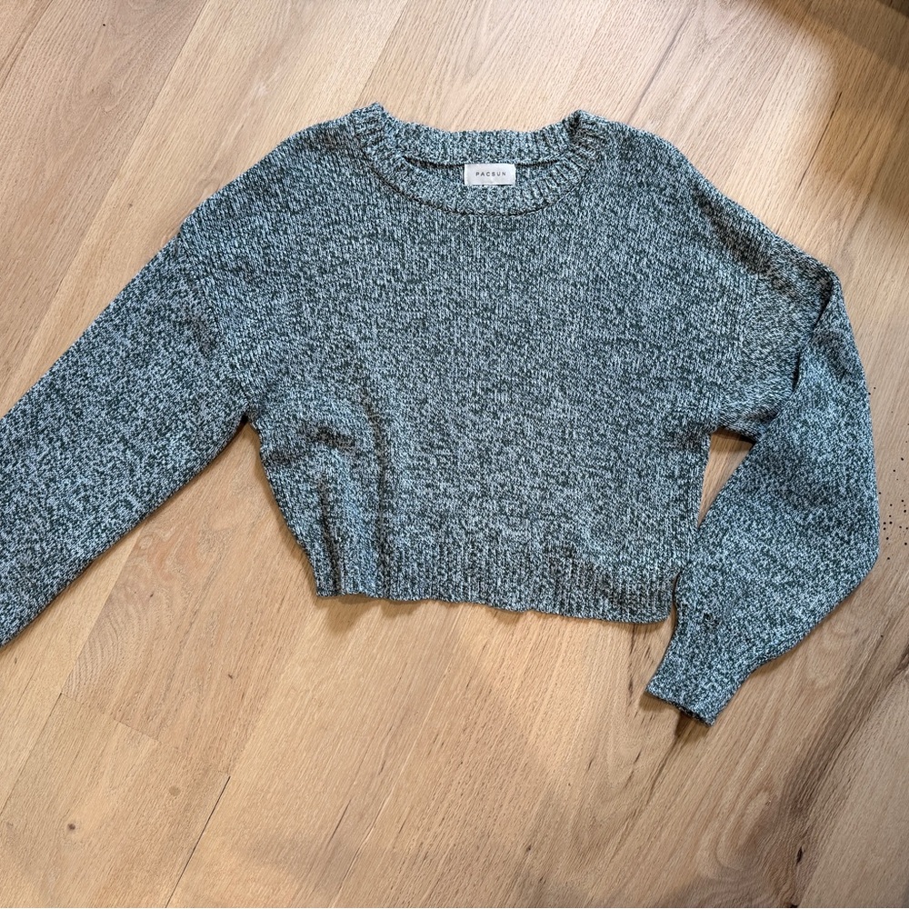 PacSun Marled Green Cropped Crew Neck Sweater